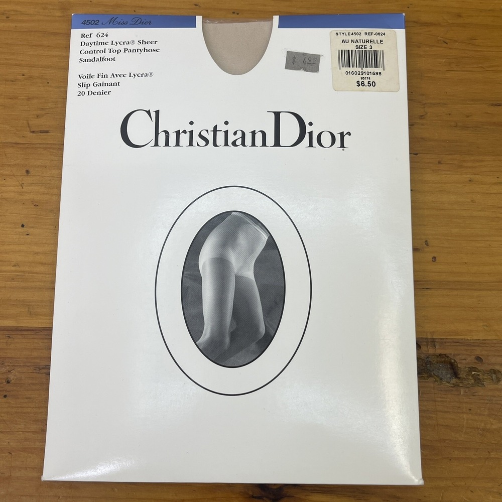 NEW Christian‎ Dior Pantyhose Sz 3 Control Top Sheer Sandalfoot Nude